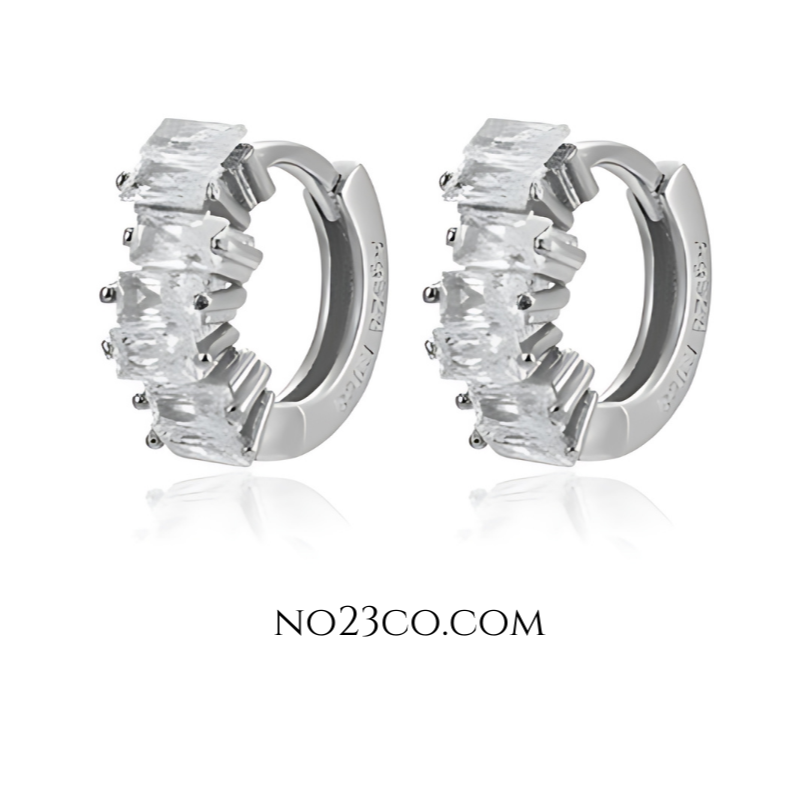 925 Sterling Silver Huggies Ear Piercing with White Zirconia - No23Co