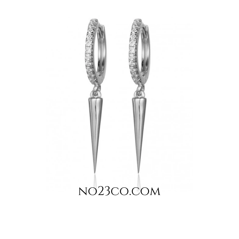 925 Sterling Silver Spike Earrings with CZ Droplets –Ear Piercing - No23Co