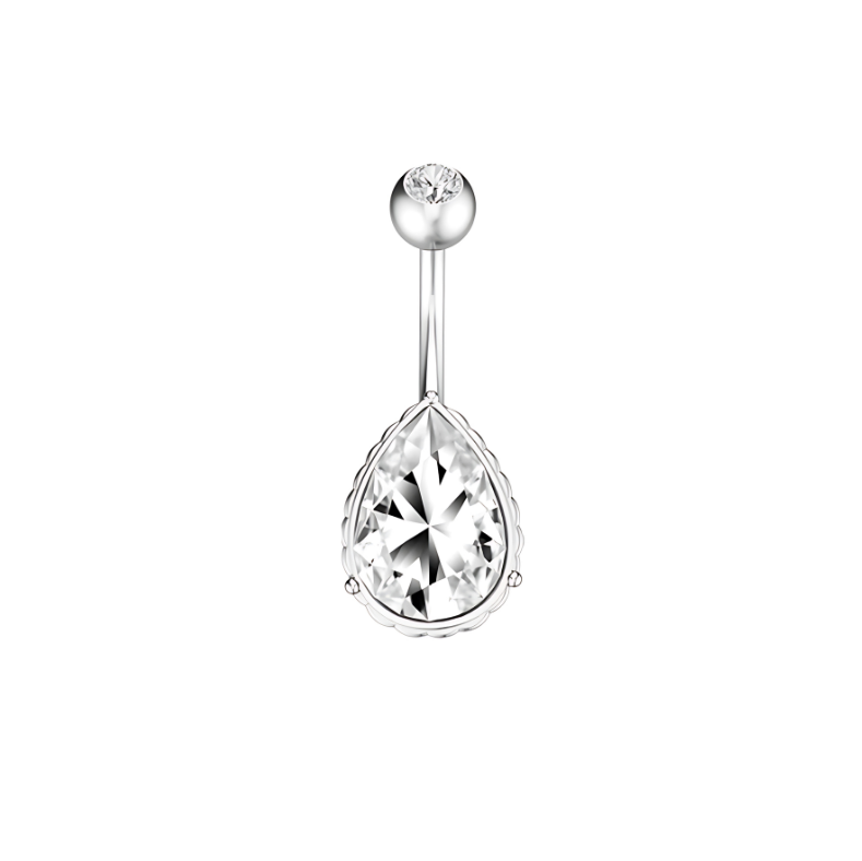 Belly Button Piercing Navel Ring Drop Surgical Steel 316L Silver with 5A White Zirconia - No23Co