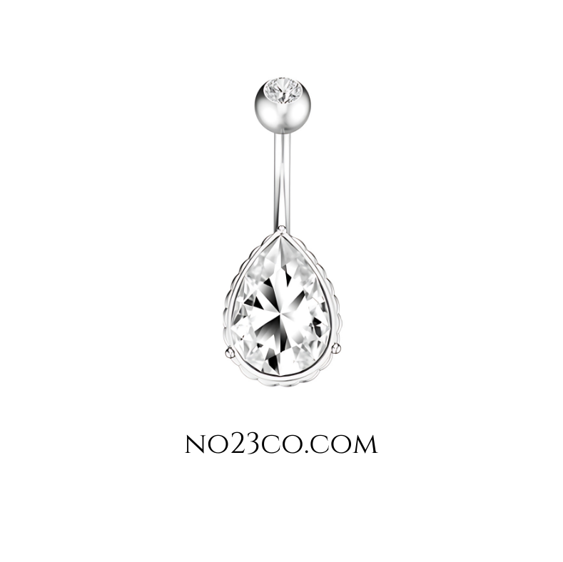 Belly Button Piercing Navel Ring Drop Surgical Steel 316L Silver with 5A White Zirconia - No23Co