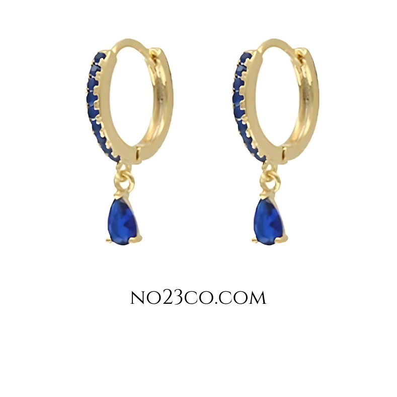 Blue zirconia droplet ear piercing pair in 18K gold-plated 925 sterling silver – elegant and sparkling jewelry for a timeless look