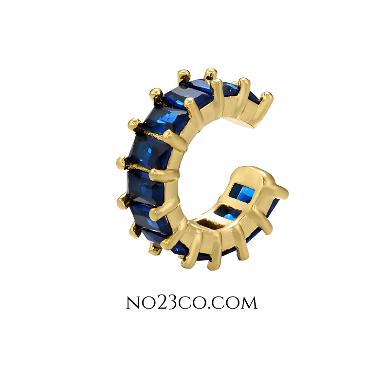 Blue Gem Cuff No Ear Piercing - 18K Gold Plated Copper Earring - No23Co