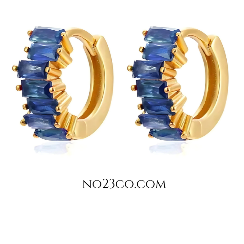 Blue and gold huggies earrings - No23Co