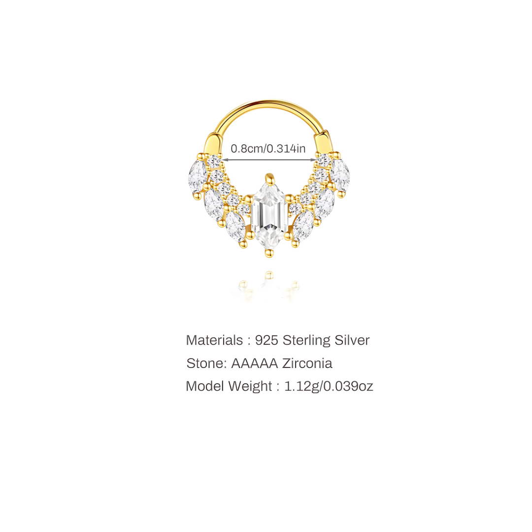 Measurements of hypoallergenic 18 G CZ‑accented septum & daith ring