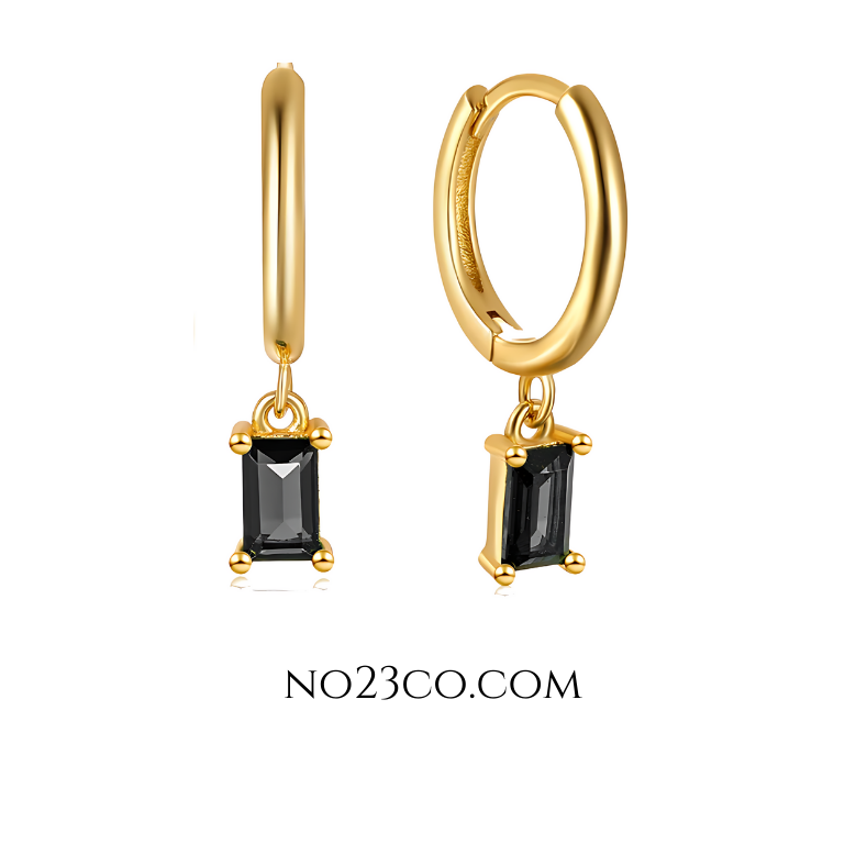 Droplet Earrings Black Rectangle Zirconia - 18K Gold Plated 925 Sterling Silver - No23Co