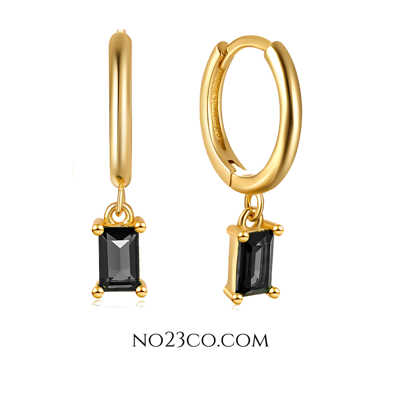 Droplet Earrings Black Rectangle Zirconia - 18K Gold Plated 925 Sterling Silver - No23Co