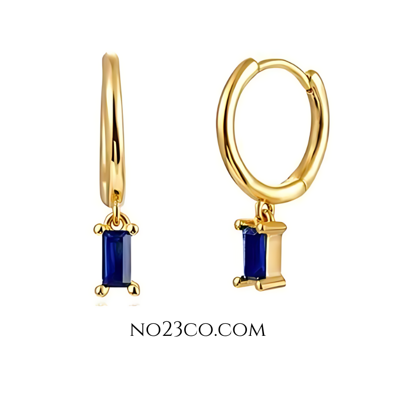 Droplet Earrings Blue Rectangle Zirconia - 18K Gold Plated 925 Sterling Silver - No23Co