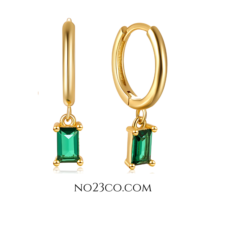 Droplet Earrings Green Rectangle Zirconia - 18K Gold Plated 925 Sterling Silver - No23Co