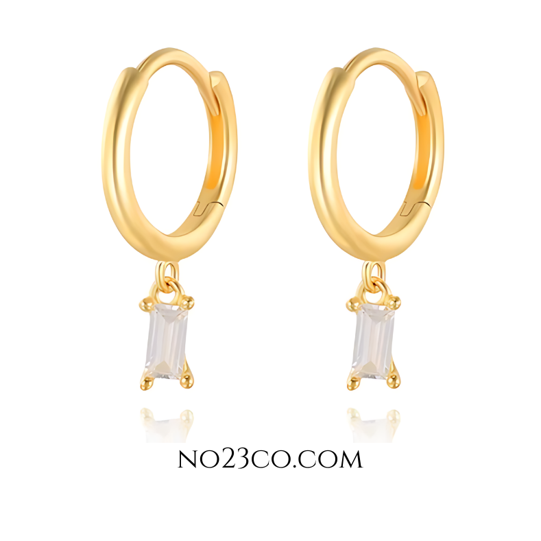 Droplet Earrings White Rectangle Zirconia - 18K Gold Plated 925 Sterling Silver - No23Co