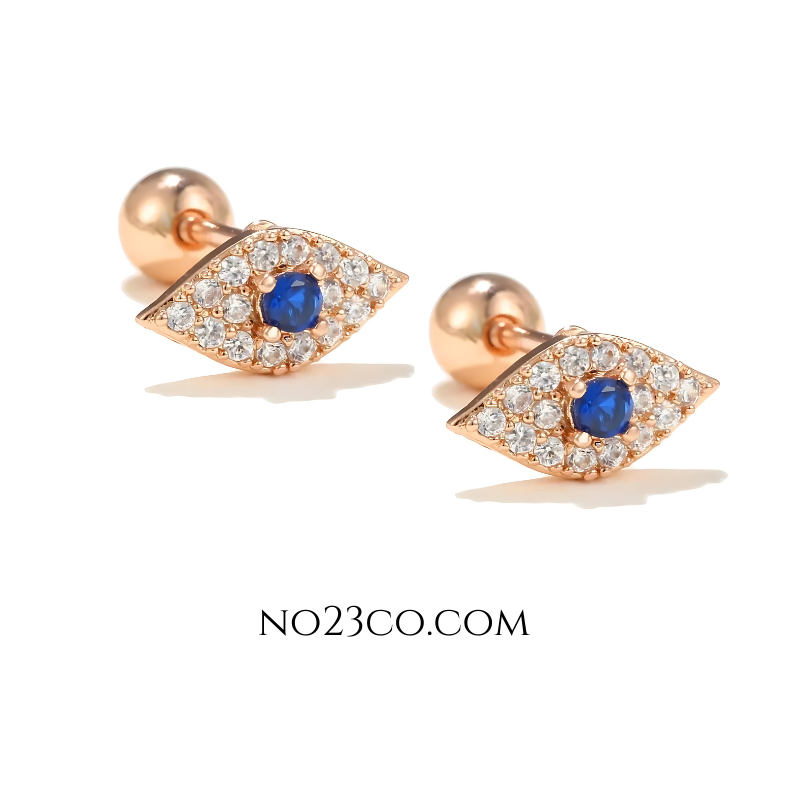 Elegant Rose Gold Plated Evil Eye Stud Earrings – Ear Piercing - No23Co