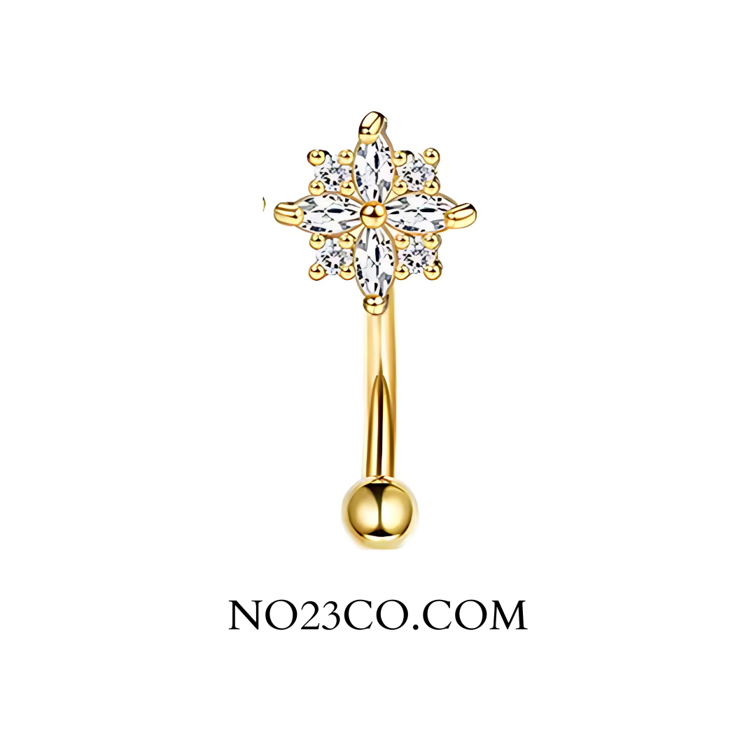 Gold 16G stainless steel barbell with star charm for eyebrow or rook piercing