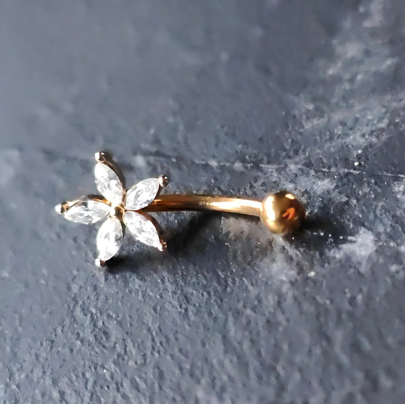 Elegant Gold Barbell with Zirconia Star for Eyebrow or Rook Piercing – 16G Stainless Steel Jewelry