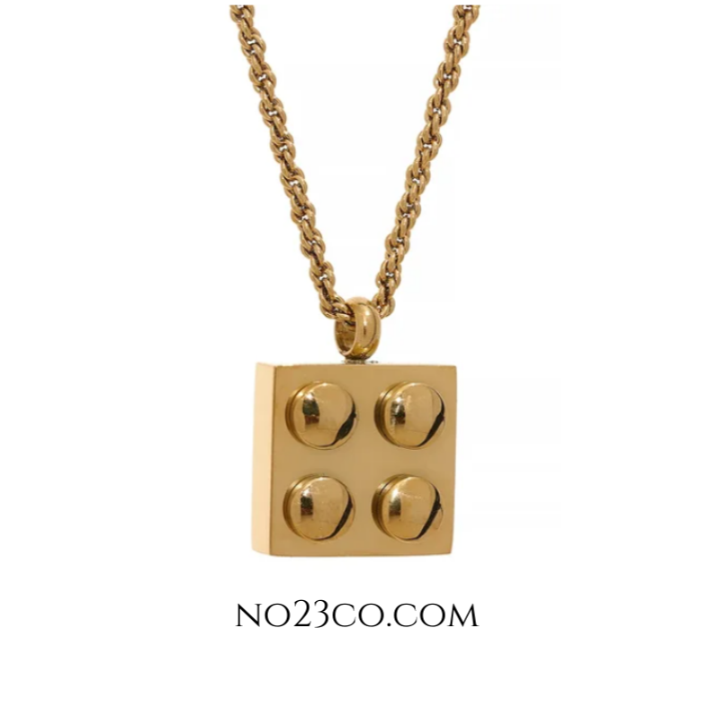 Gold PVD Plated Stainless Steel Lego Brick Necklace Square - Waterproof Sweatproof - No23Co