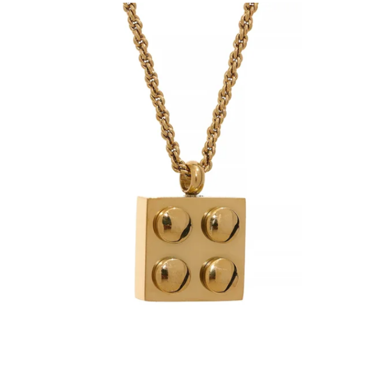 Gold PVD Plated Stainless Steel Square Brick Necklace - Waterproof SweatProof find it in No23Co Jewellery