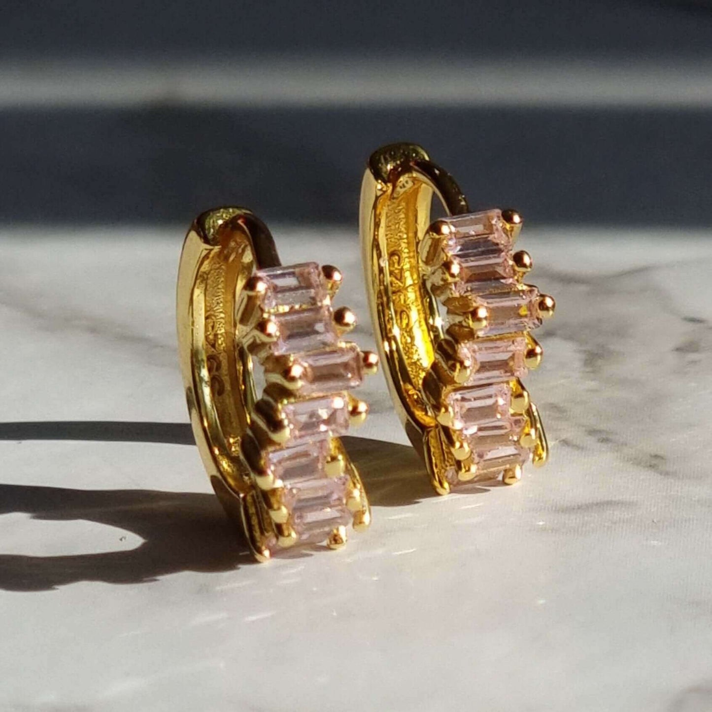 Gold Plated 925 Hoop Earrings with Pink Zirconia