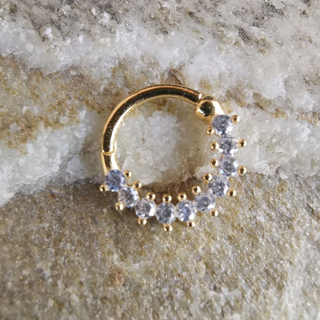 Elegant 18G tiny septum ring made from 925 sterling silver and plated in luxurious 18K gold.