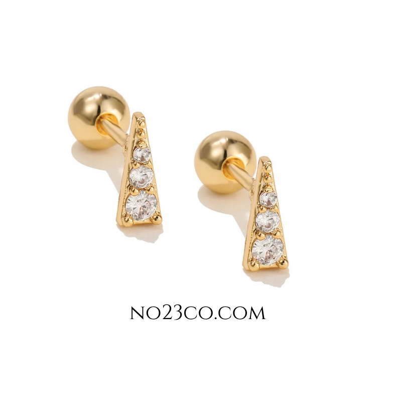 Gold Stainless Steel Geometric Triangle Ear Piercing with White 5A Zirconia Stud Pair - No23Co