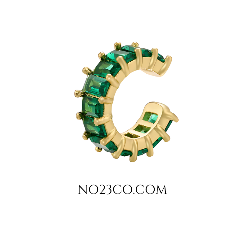 Green Gem Cuff No Ear Piercing - 18K Gold Plated Copper Earring - No23Co