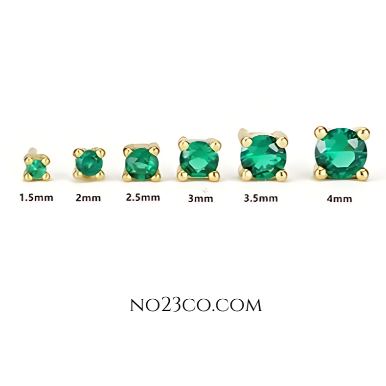 Green Stud Earrings Stack able earrings 18K Gold Plated Sterling Silver