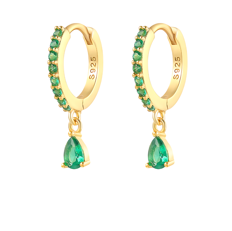 Green Zirconia Droplet Ear Piercing Pair - 18K Gold Plated 925 Sterling Silver