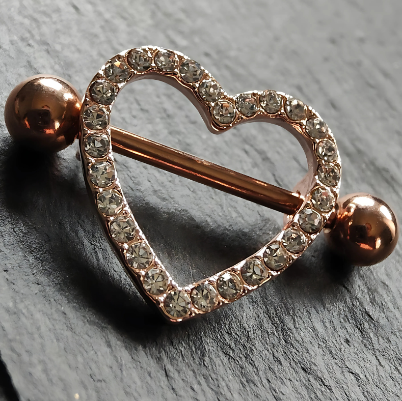 Heart Nipple Piercing Shield Bar Jewelry crafted by 14G Rose Gold Surgical Steel 316L