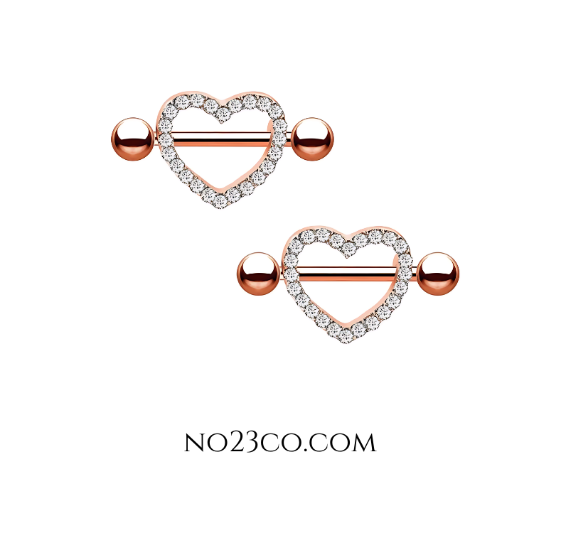 14G Heart Nipple Piercing Shield Bars - Surgical Steel 316L - No23Co