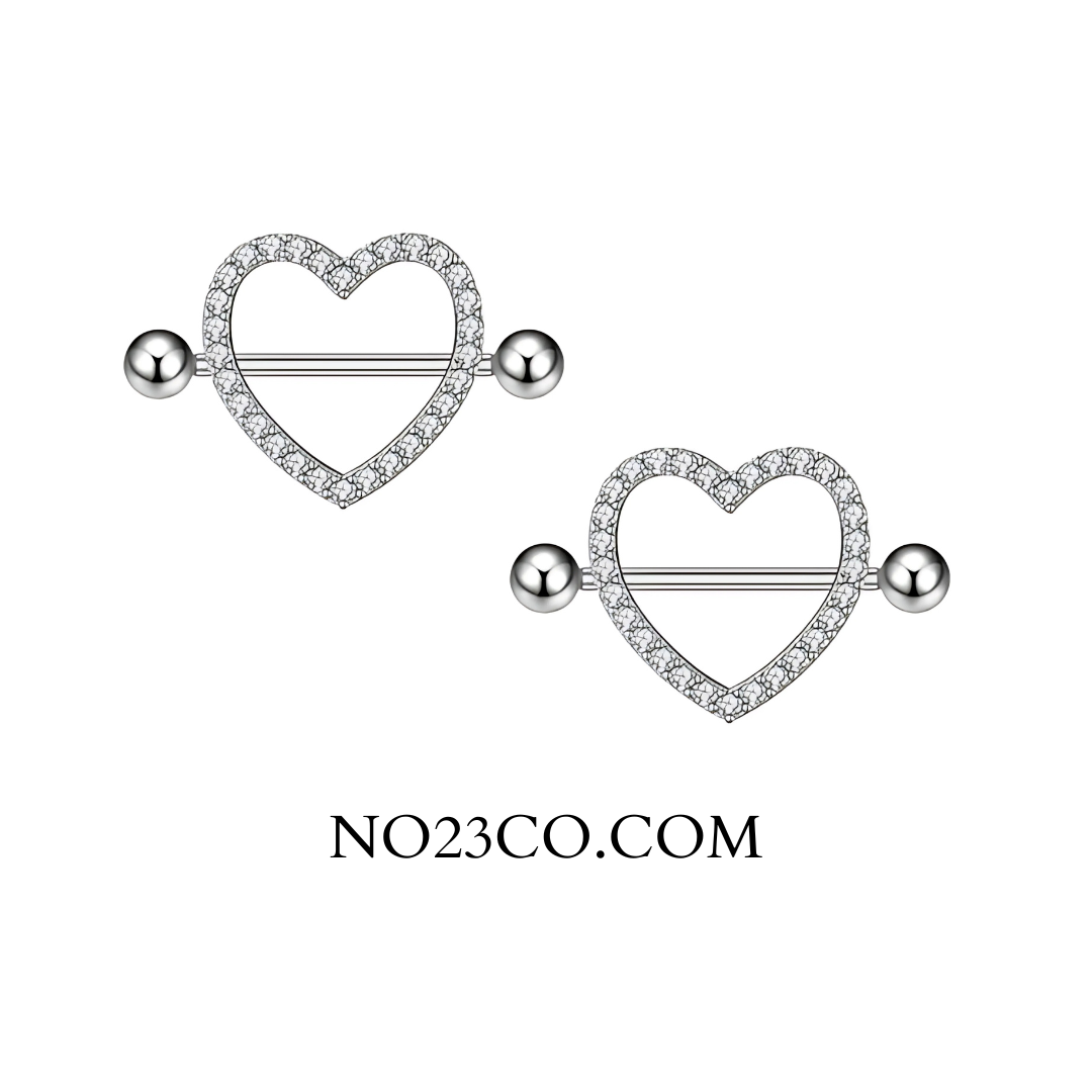 Heart Nipple Piercing Shield Bars Jewelry - 14G Silver Surgical Steel 316L