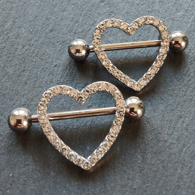Heart nipple piercing shield bars in 14G surgical steel 316L, featuring a sleek silver finish No. 23 Co. Jewellery