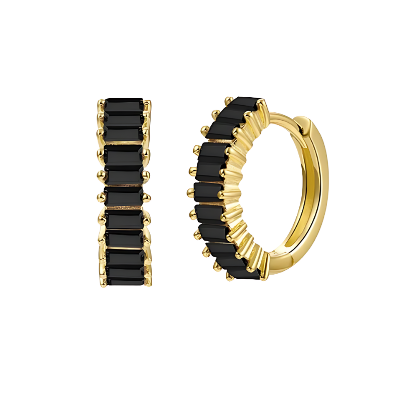 Huggies Earrings Black Zirconia - 18K Gold Plated 925 Sterling Silver