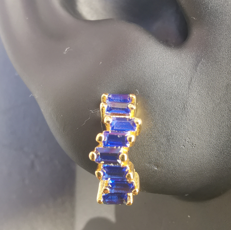 Huggies Earrings with Royal Blue 5A Zirconia - 18K Gold Plated 925 Sterling Silver