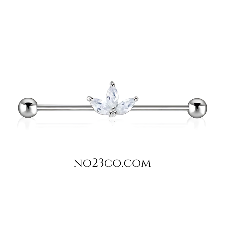 Industrial Bar Piercing with White Flower Stainless Steel