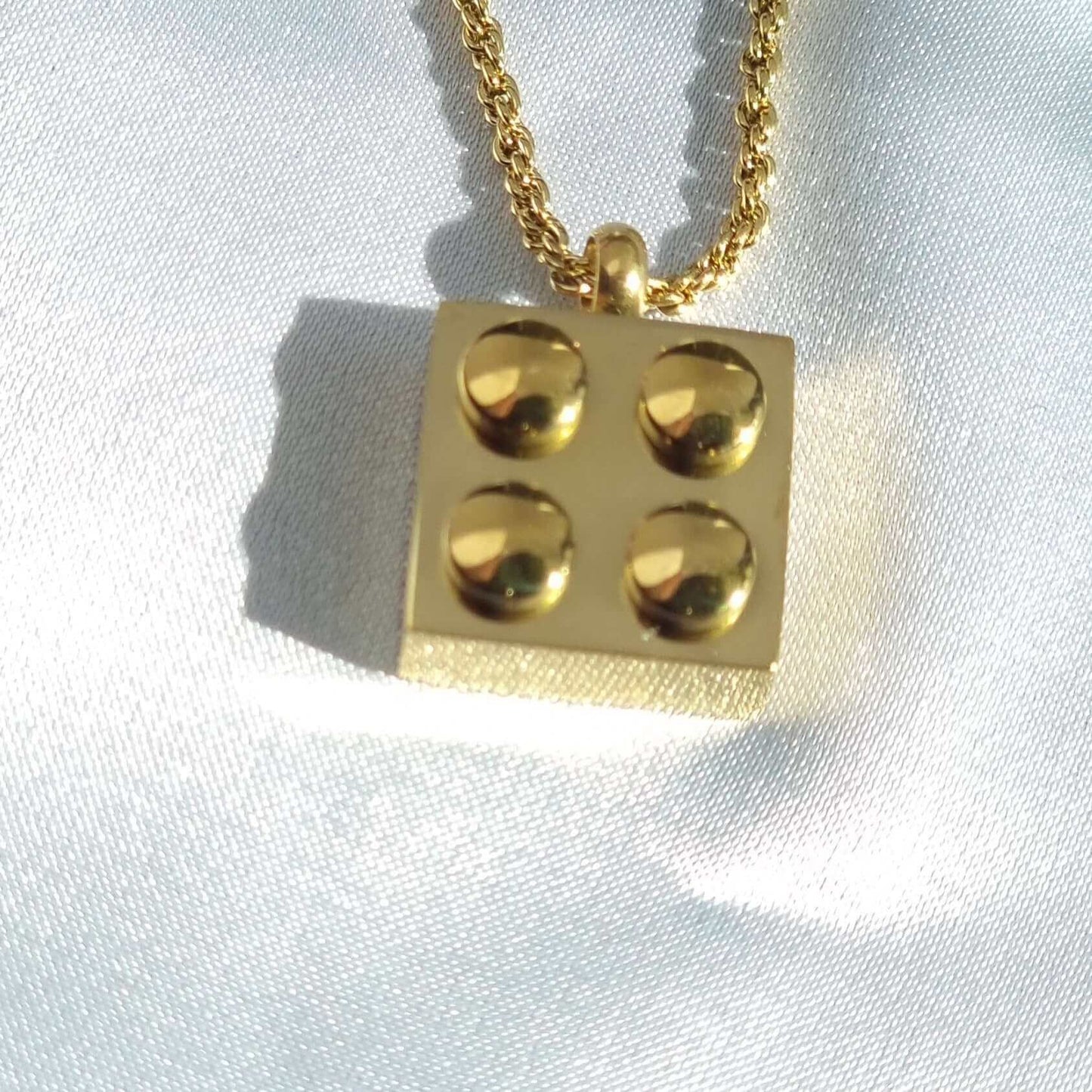 Lego Square Brick Necklace - Waterproof, SweatProof crafted by 18K Gold PVD Plated Stainless Steel