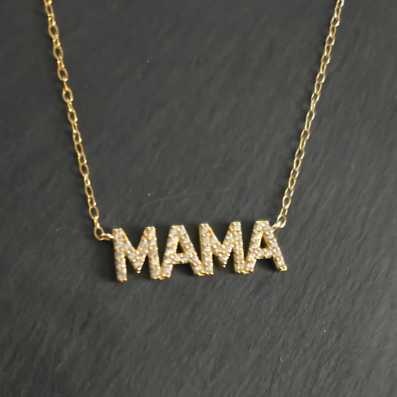 Gold MAMA Pendant Necklace with Zirconia – Beautifully crafted in 18K gold-plated 925 sterling silver, this necklace shines with white 5A zirconia accents, making it a heartfelt and stylish gift for moms.