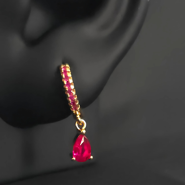Dazzling Magenta Drop Earrings in Gold-Filled Stainless Steel – Chic & Durable with Cubic Zirconia Sparkle – The perfect statement piece for any occasion.
