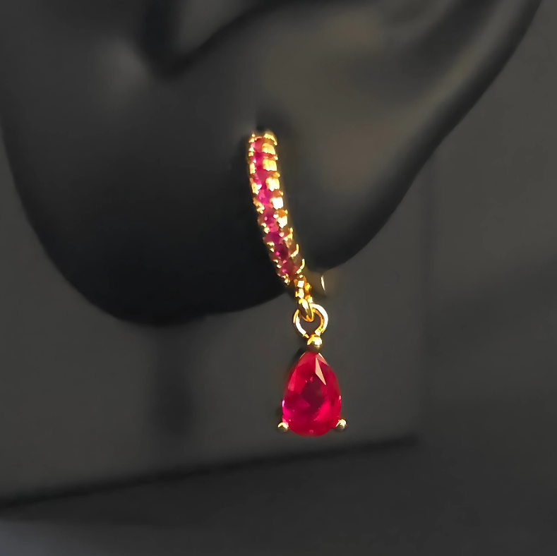 Elegant Magenta Droplet Earrings – Gold-Filled Stainless Steel with Sparkling Cubic Zirconia – A stunning blend of rich magenta hues and gold for a sophisticated, timeless look.