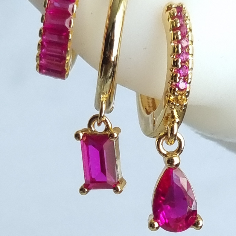 Magenta Earrings Droplet Gold Filled