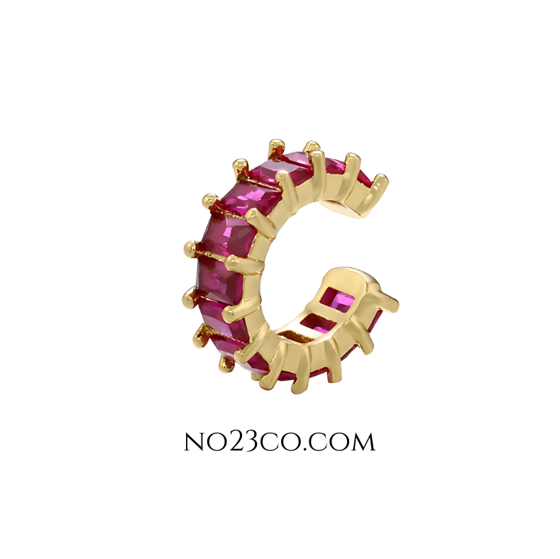 Magenta Gem Cuff No Ear Piercing - 18K Gold Plated Copper Earring - No23Co