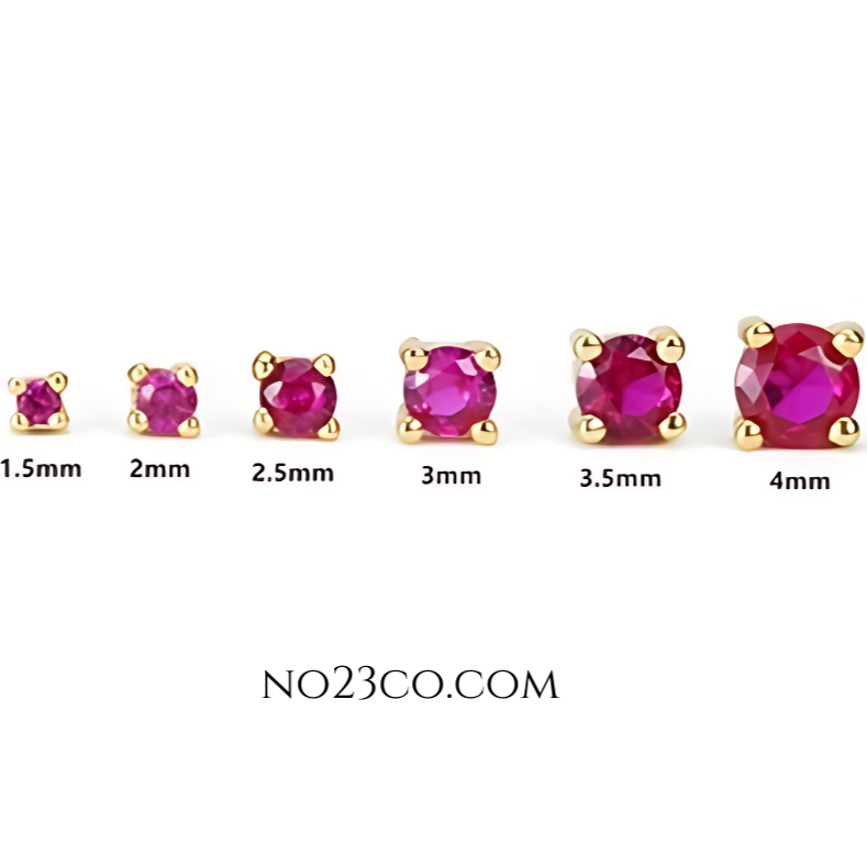 Magenta Stud Earrings Stack able earrings 18K Gold Plated Sterling Silver