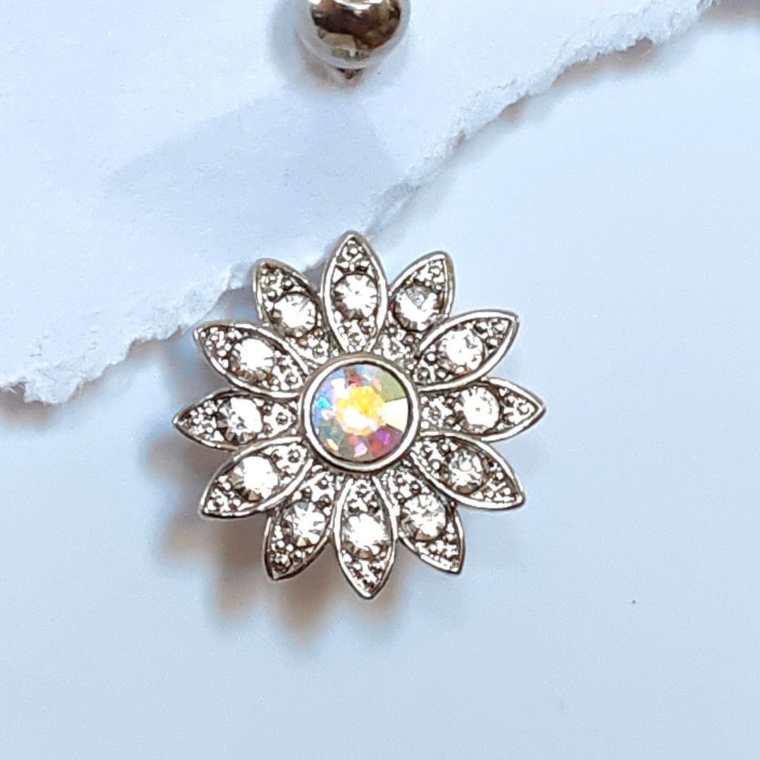 Mandala Silver Navel Ring Belly Button Piercing - 14G Surgical Steel 316L