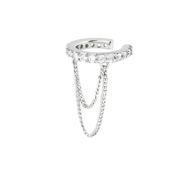 No Ear Piercing Chained Ear Cuff 925 Sterling Silver Earring