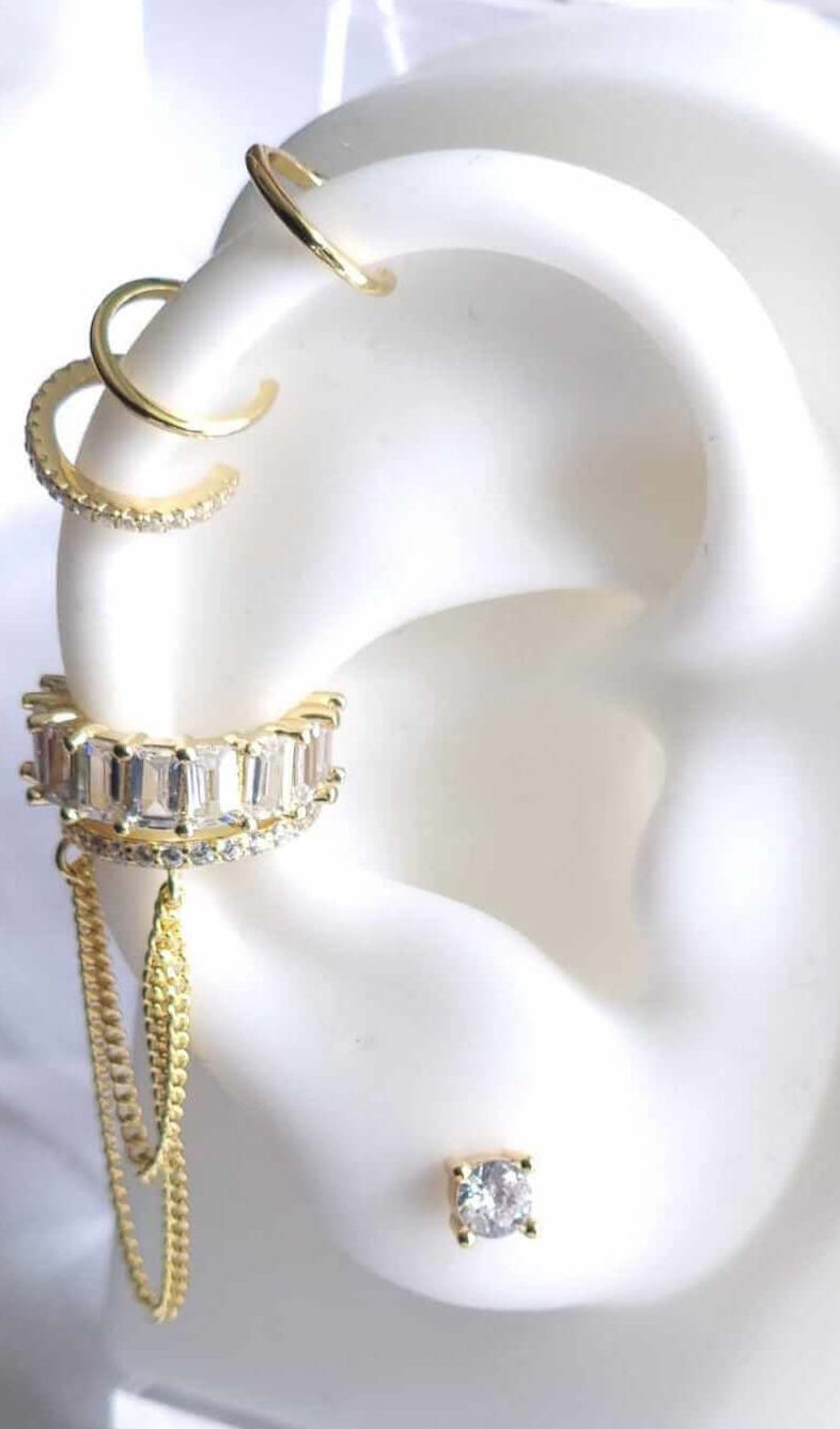 No Piercing Ear Curation Set. 18K Gold Plated Sterling Silver with White CZ