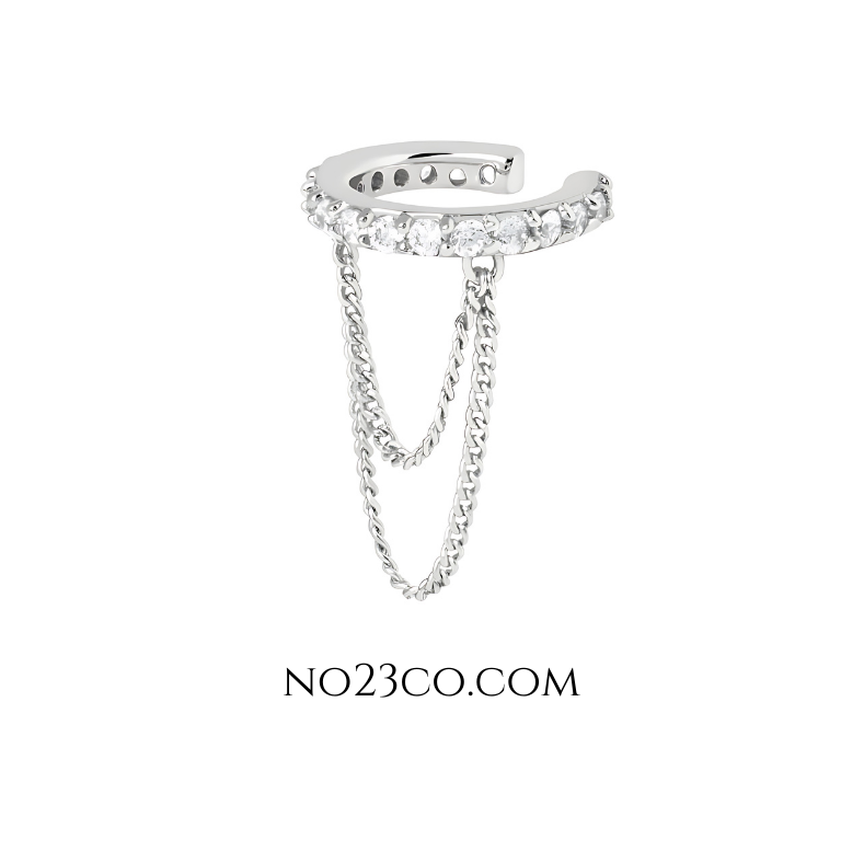 No Piercing Earring - Ear Cuff with Chains 925 Sterling Silver - No23Co