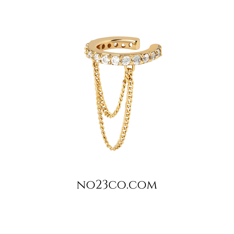 No Piercing Earring - Ear Cuff with Chains Gold Plated 925 Sterling Silver - No23Co