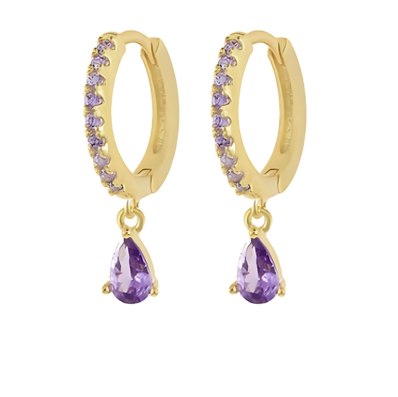 Purple Zirconia Droplet Ear Piercing Pair - 18K Gold Plated 925 Sterling Silver