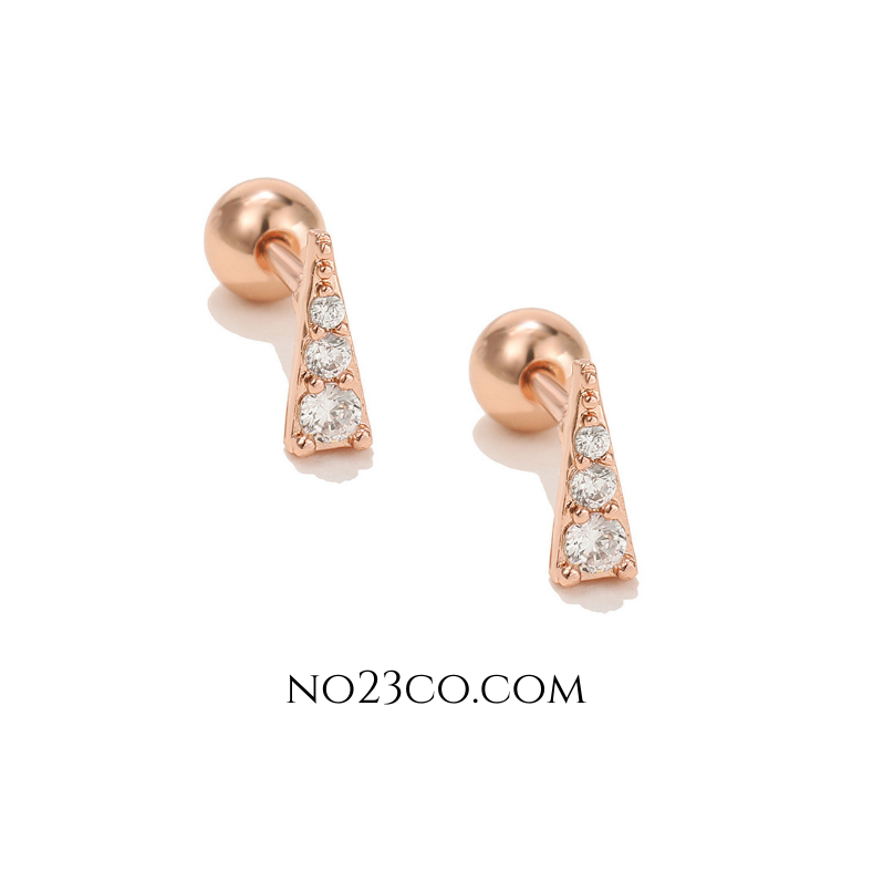 Rose Gold Stainless Steel Geometric Triangle Ear Piercing with White 5A Zirconia Stud Pair - No23Co