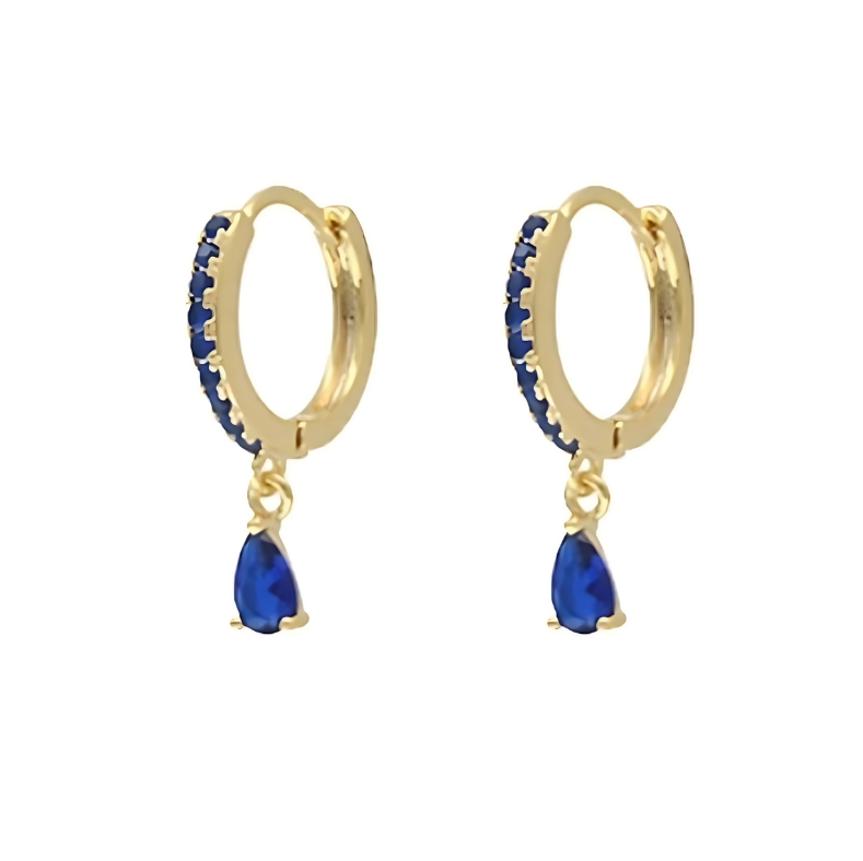 Royal Blue Zirconia Droplet Ear Piercing Pair made of hypoallergenic 18K Gold Plated 925 Sterling Silver