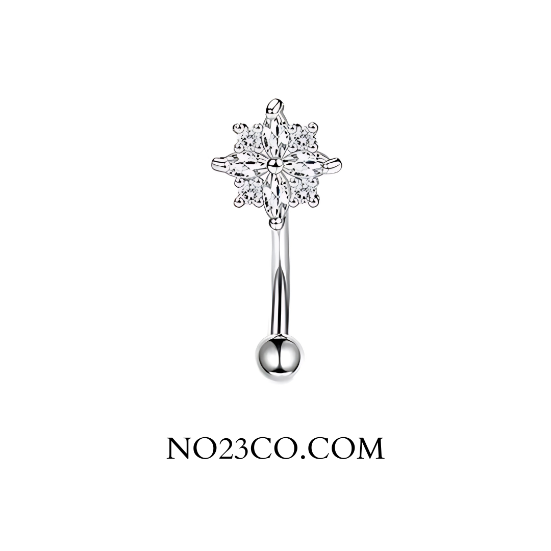 Silver 16G stainless steel barbell with star charm for eyebrow or rook piercing