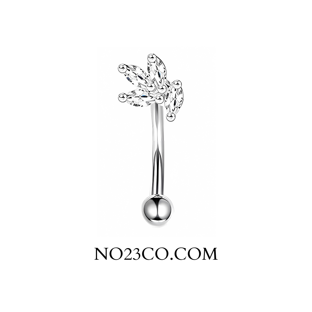 Silver 16G stainless steel barbell with sparkly zirconia gem for eyebrow or rook piercing
