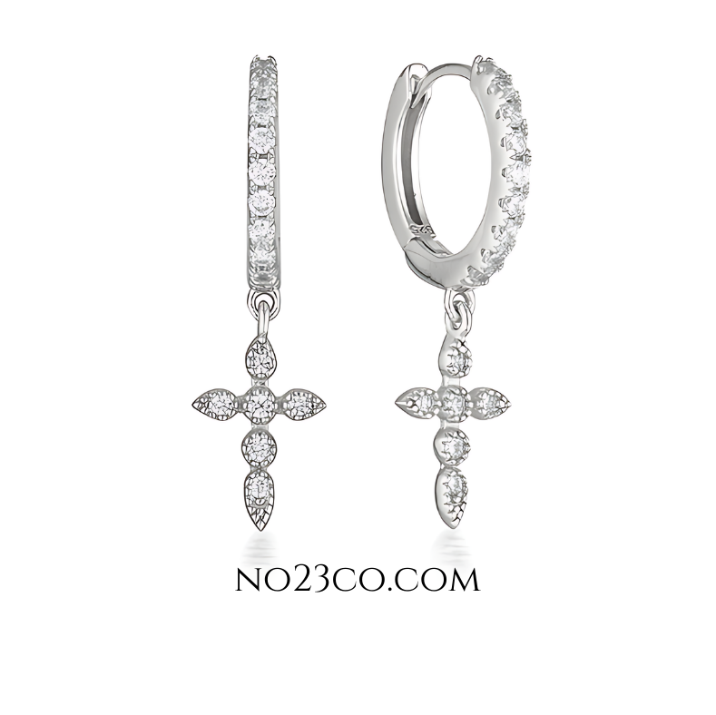 Silver 925 Sterling Silver Cross CZ Droplets Earrings Piercing - No23Co