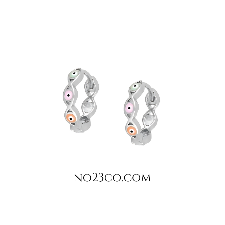 Silver 925 Sterling Silver Ear Piercing with Pastel Evil Eye - No23Co